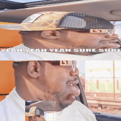 A Man Wearing Sunglasses And A Hat With The Words Yeah Yeah Yeah Sure Sure GIF