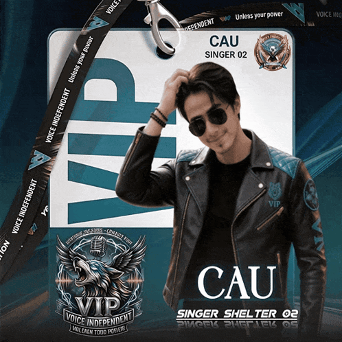 A Man Wearing Sunglasses And A Lanyard That Says Cau On It GIF