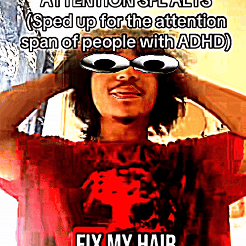 A Man Wearing Sunglasses And A Red Shirt That Says Fix My Hair On It GIF