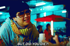 A Man Wearing Sunglasses And A Scarf Says But Did You Die ? GIF