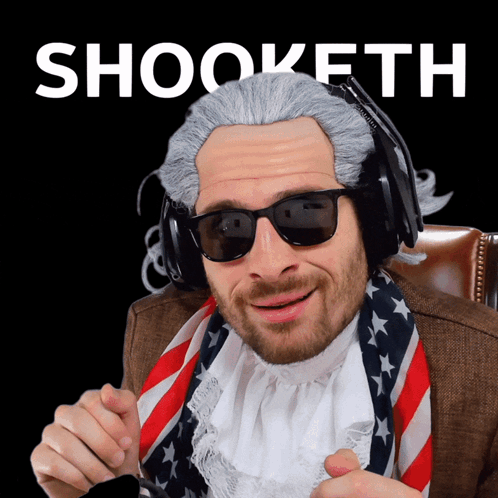 A Man Wearing Sunglasses And A Wig With The Word Shooketh Written Above Him GIF