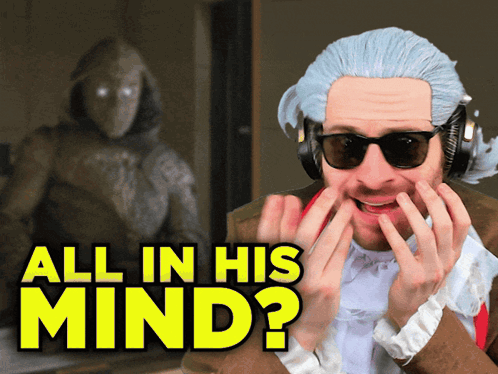 A Man Wearing Sunglasses And A Wig With The Words All In His Mind GIF