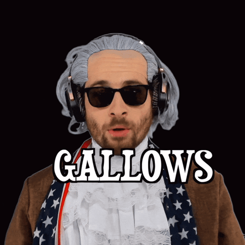 A Man Wearing Sunglasses And Headphones With The Word Gallows Above Him GIF