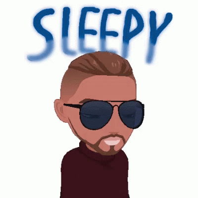 A Man Wearing Sunglasses Has The Word Sleepy Painted On His Head GIF