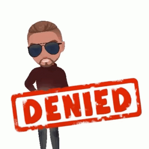 A Man Wearing Sunglasses Is Holding A Box And A Denied Stamp GIF