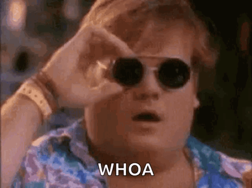 A Man Wearing Sunglasses Is Looking Through A Pair Of Binoculars And Says Whoa . GIF