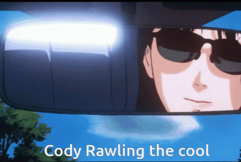 A Man Wearing Sunglasses Is Reflected In A Rear View Mirror With The Words Cody Rawling The Cool GIF