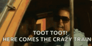 A Man Wearing Sunglasses Is Screaming Out Of A Car Window . GIF
