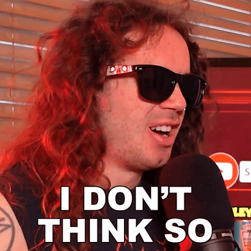 A Man Wearing Sunglasses Says " I Don 'T Think So " In Front Of A Microphone GIF
