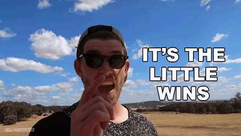 A Man Wearing Sunglasses Says It 'S The Little Wins In Front Of A Field GIF