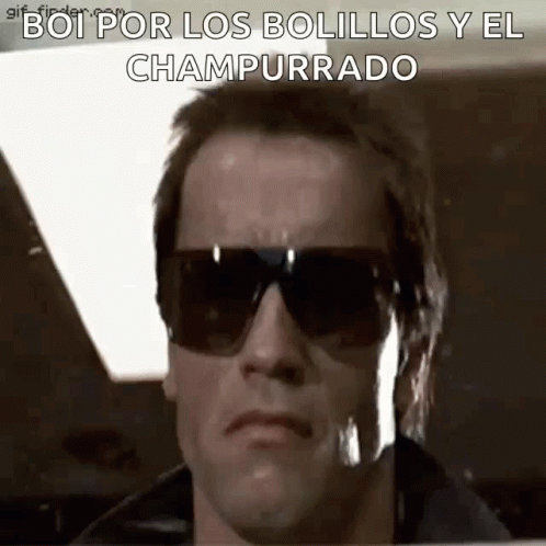 A Man Wearing Sunglasses With The Words Bot Por Los Bolillos Y El Champurrado Above Him . GIF