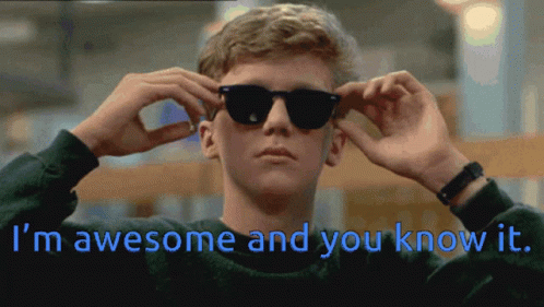A Man Wearing Sunglasses With The Words " I 'M Awesome And You Know It " Below Him GIF