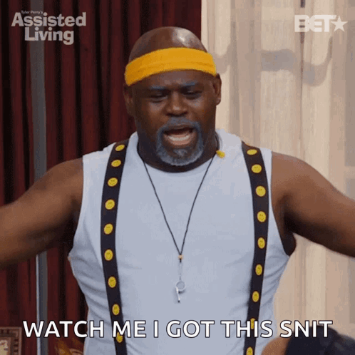 Man In Suspenders And Yellow Headband Says Watch Me I Got This GIF