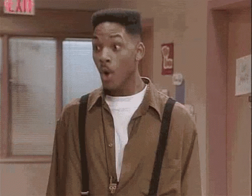 A Man Wearing Suspenders Is Making A Surprised Face . GIF