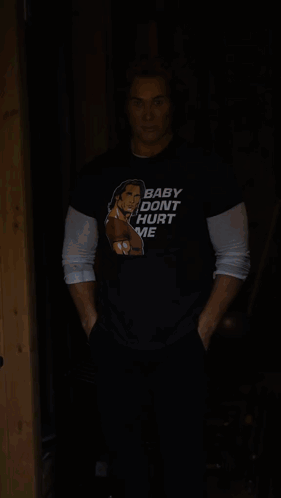 Man Wearing Baby Don't Hurt Me T-Shirt GIF