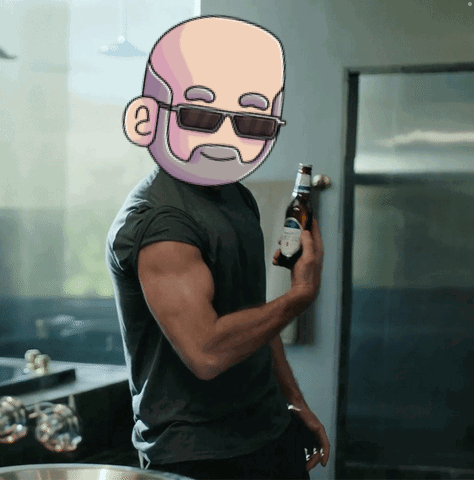 A Man With A Bald Head And Sunglasses Is Holding A Bottle GIF