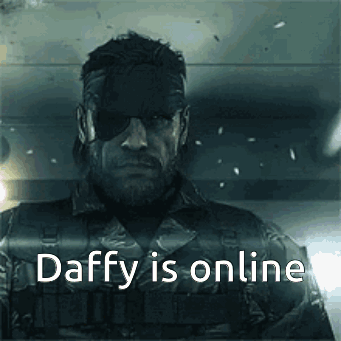 A Man With A Bandage On His Eye And The Words Daffy Is Online Below Him GIF