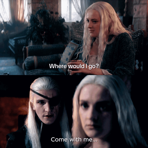 A Man With A Bandage On His Eye Is Talking To A Woman With Blonde Hair GIF