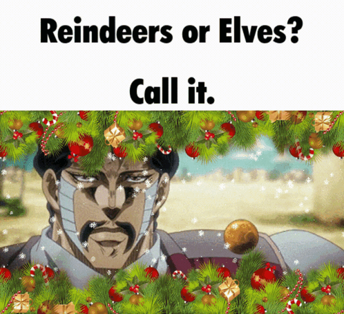 A Man With A Bandage On His Face Is Surrounded By Christmas Decorations And Says " Reindeers Or Elves Call It " GIF