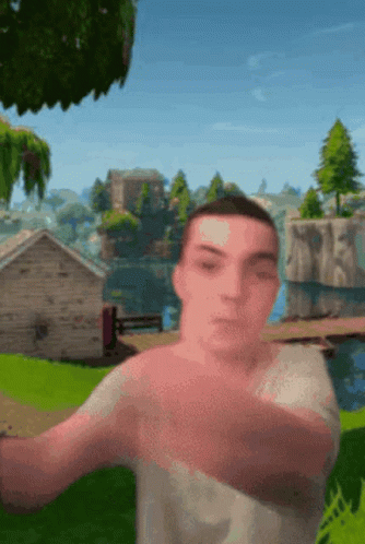 A Man With A Bandage On His Forehead Is Standing In A Field With His Arms Outstretched GIF