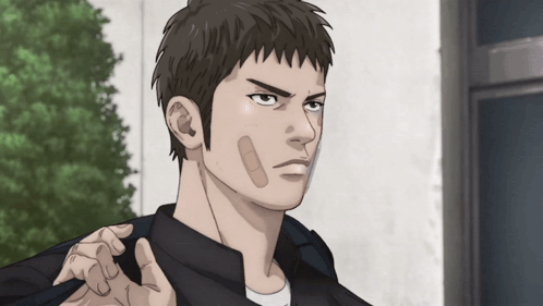 A Man With A Bandage On His Forehead Looks Angry GIF