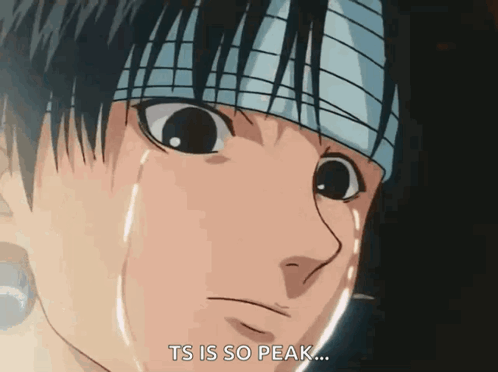 A Man With A Bandage On His Head Is Crying And The Words Ts Is So Peak Are Next To Him GIF