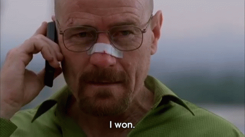 A Man With A Bandage On His Nose Is Talking On A Cell Phone And Saying `` I Won '' . GIF