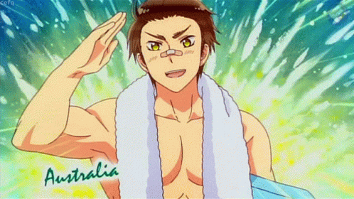 A Man With A Bandage On His Nose Is Wearing A Towel Around His Neck That Says Australia On It GIF
