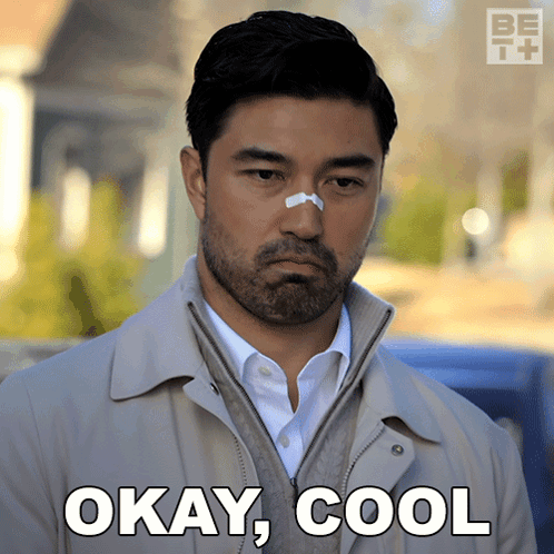 A Man With A Bandage On His Nose Says " Okay, Cool " GIF