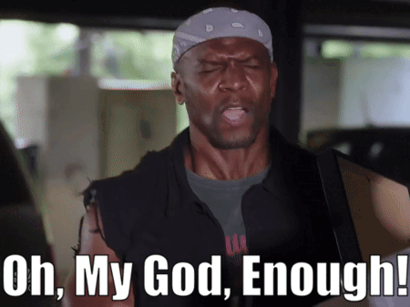 A Man With A Bandana On His Head Says " Oh My God Enough " GIF