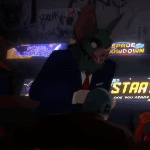 A Man With A Bat Mask Is Sitting In Front Of A Sign That Says Start GIF