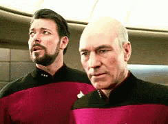 A Man With A Beard And A Bald Head Is Standing Next To Another Man With A Beard And A Bald Head . GIF