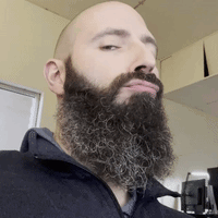 A Man With A Beard And A Bald Head Looks At The Camera GIF