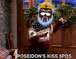 A Man With A Beard And A Crown Is Holding A Wreath And Says Poseidon 'S Kiss Spoos GIF