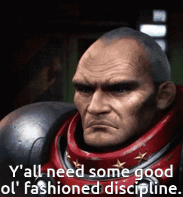 A Man With A Beard And A Red Helmet Says Y All Need Some Good Ol Fashioned Discipline GIF