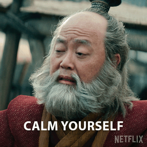 A Man With A Beard And A Red Shirt Says Calm Yourself Netflix GIF