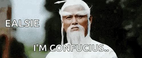 A Man With A Beard And A White Hat Is Saying `` Ealsie I 'M Confucius '' GIF