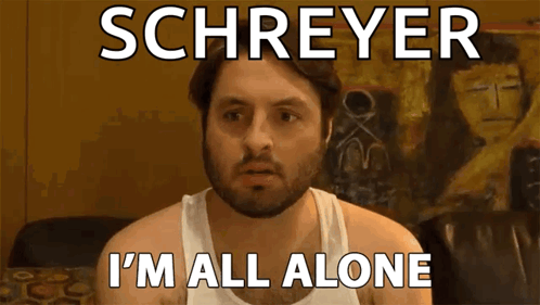A Man With A Beard And A White Tank Top Says Schreyer I 'M All Alone GIF
