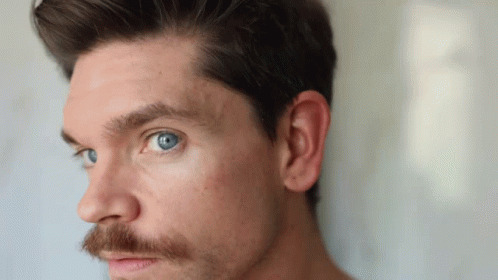 A Man With A Beard And Blue Eyes Is Looking At The Camera GIF