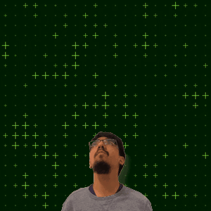 A Man With A Beard And Glasses Is Looking Up At A Glowing Number 20 GIF