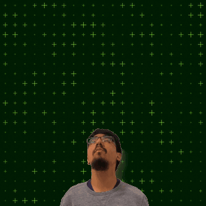 A Man With A Beard And Glasses Looks Up At A Glowing Number 15 GIF