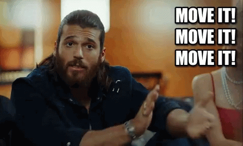 A Man With A Beard And Long Hair Says Move It GIF