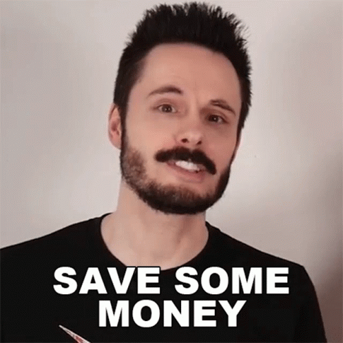 A Man With A Beard And Mustache Has The Words Save Some Money On His Shirt GIF