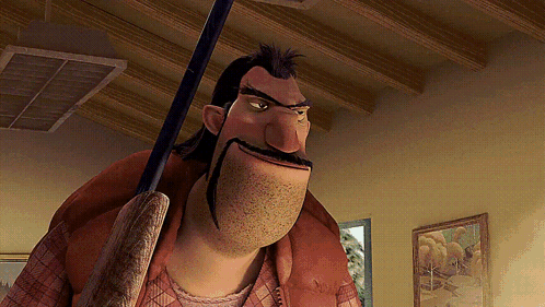 A Man With A Beard And Mustache Is Holding A Rifle GIF