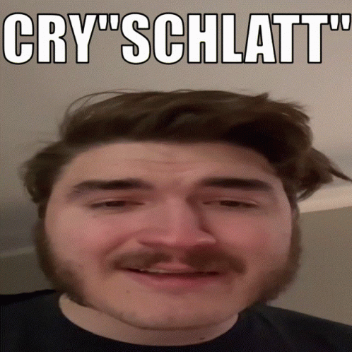 A Man With A Beard And Mustache Is Making A Funny Face With The Caption Cry Schlatt GIF