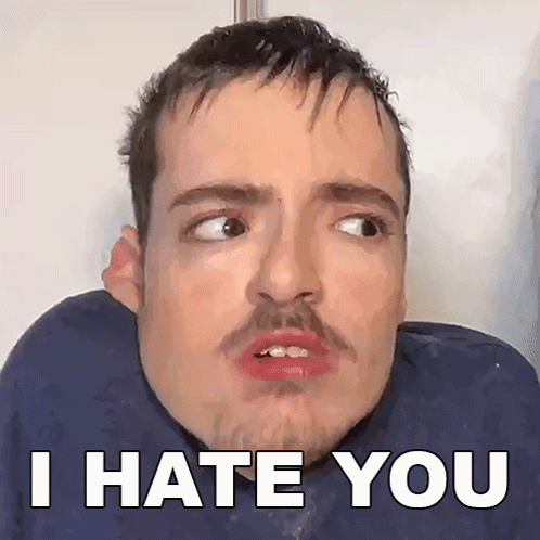 A Man With A Beard And Mustache Is Making A Funny Face With The Words I Hate You Below Him GIF