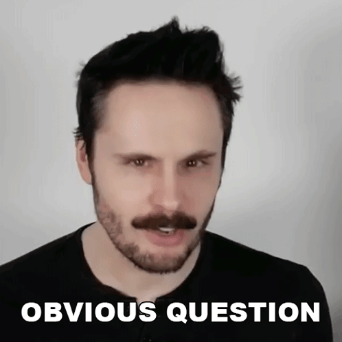 A Man With A Beard And Mustache Is Wearing A Black Shirt And Says Obvious Question GIF