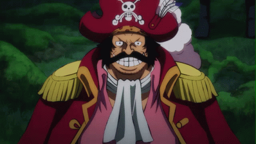 A Man With A Beard And Mustache Is Wearing A Red Pirate Hat With A Skull And Crossbones On It GIF