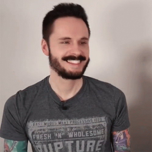 A Man With A Beard And Mustache Is Wearing A Shirt That Says Fresh On Wholesome Rapture GIF