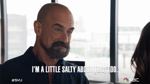 A Man With A Beard And Mustache Says " I 'M A Little Salty About This Too " GIF